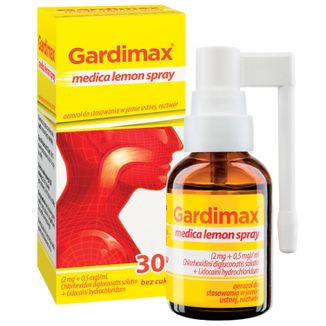 Gardimax Medica Lemon Spray (2 mg + 0,5 mg)/ ml, aerozol do stosowania w jamie ustnej, roztwór, 30 ml - zdjęcie produktu