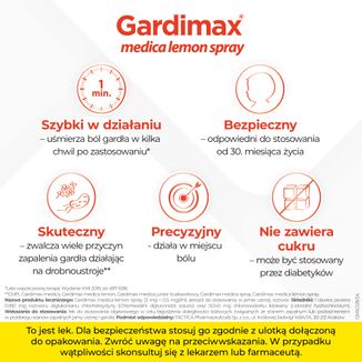Gardimax Medica Lemon Spray (2 mg + 0,5 mg)/ ml, aerozol do stosowania w jamie ustnej, roztwór, 30 ml - 3 Gardimax Medica Lemon Spray (2 mg + 0,5 mg)/ ml, aerozol do stosowania w jamie ustnej, roztwór, 30 ml - 3 - zdjęcie produktu
