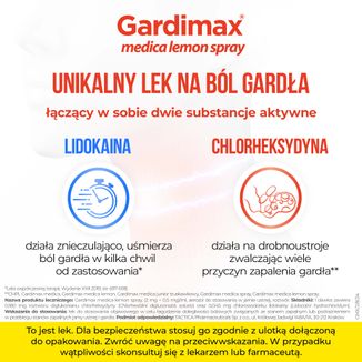 Gardimax Medica Lemon Spray (2 mg + 0,5 mg)/ ml, aerozol do stosowania w jamie ustnej, roztwór, 30 ml - 4 Gardimax Medica Lemon Spray (2 mg + 0,5 mg)/ ml, aerozol do stosowania w jamie ustnej, roztwór, 30 ml - 4 - zdjęcie produktu