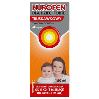 Nurofen dla dzieci Forte truskawkowy 40 mg/ ml, zawiesina doustna, od 3 miesiąca do 12 lat, 150 ml USZKODZONE OPAKOWANIE - zdjęcie produktu