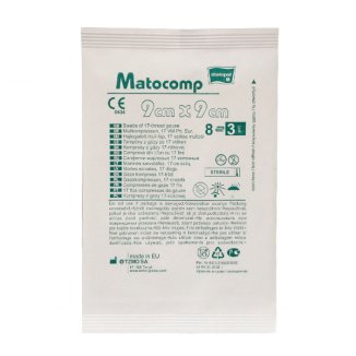 Matopat Matocomp, kompresy jałowe z gazy, 17-nitkowe, 8-warstwowe, 9 cm x 9 cm, 3 sztuk - zdjęcie produktu