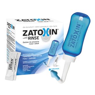 Zatoxin Rinse, zestaw do płukania nosa i zatok dla dorosłych i dzieci powyżej 4 roku, irygator 300 ml + 3,2 g x 12 saszetek - zdjęcie produktu