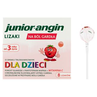 Junior-angin, lizaki dla dzieci od 3 roku życia, smak truskawkowy, 8 sztuk - 2 - zdjęcie produktu