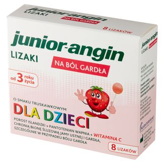 Junior-angin, lizaki dla dzieci od 3 roku życia, smak truskawkowy, 8 sztuk - 3 - zdjęcie produktu