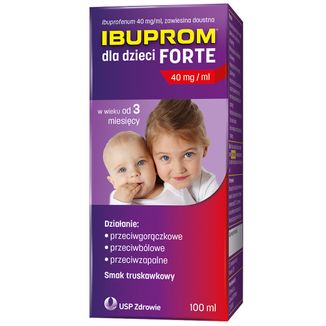 Ibuprom dla Dzieci Forte 200 mg/ 5ml, zawiesina doustna od 3 miesiąca, smak truskawkowy, 100 ml - 2 - zdjęcie produktu