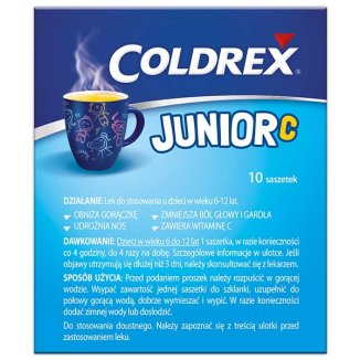 Coldrex Junior C 300 mg + 20 mg +5 mg, proszek do sporządzania roztworu doustnego dla dzieci 6-12 lat, smak cytrynowy, 10 saszetek - 3 - zdjęcie produktu