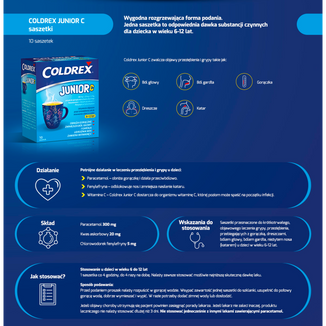 Coldrex Junior C 300 mg + 20 mg +5 mg, proszek do sporządzania roztworu doustnego dla dzieci 6-12 lat, smak cytrynowy, 10 saszetek - 2 - zdjęcie produktu