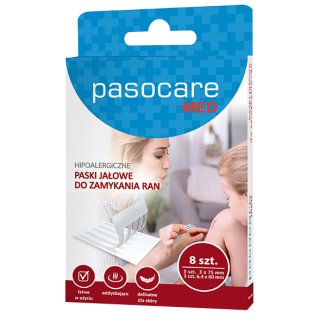 Pasocare Med, paski do zamykania ran, jałowe, hipoalergiczne, 8 sztuk - zdjęcie produktu