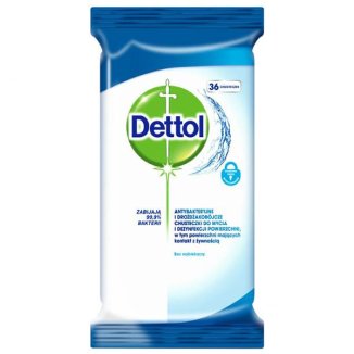 Dettol, antybakteryjne i drożdżakobójcze chusteczki do mycia i dezynfekcji powierzchni, Original, 36 sztuk - zdjęcie produktu