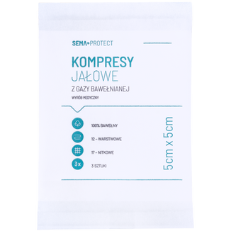 SEMA Protect, kompresy jałowe z gazy, 17-nitkowe, 12-warstwowe, 5 cm x 5 cm, 3 sztuki - zdjęcie produktu