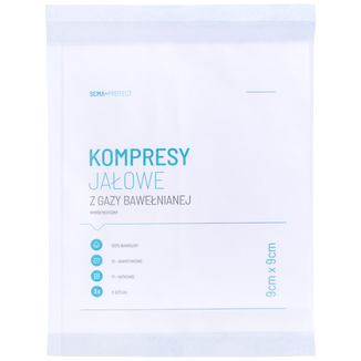 SEMA Protect, kompresy jałowe z gazy, 17-nitkowe, 12-warstwowe, 9 cm x 9 cm, 3 sztuki - zdjęcie produktu