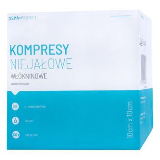 SEMA Protect, kompresy niejałowe, włókninowe, 10 cm x 10 cm, 100 sztuk - zdjęcie produktu