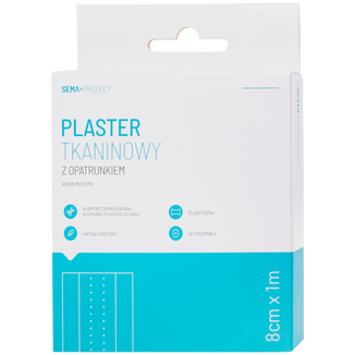 SEMA Protect, plaster tkaninowy z opatrunkiem, 8 cm x 1 m, 1 sztuka - zdjęcie produktu