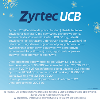 Zyrtec UCB 10 mg, 10 tabletek powlekanych - 7 - zdjęcie produktu