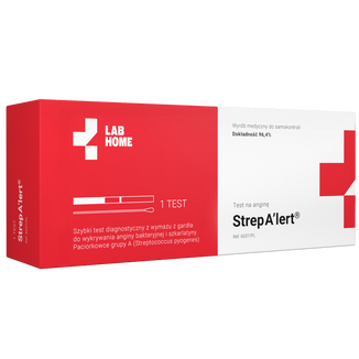 LabHome Strep A'Lert, test z wymazu z gardła do wykrywania anginy bakteryjnej i szkarlatyny, 1 sztuka - zdjęcie produktu