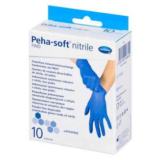 Peha-soft nitrile fino, rękawice nitrylowe, niejałowe, niepudrowane, niebieskie, rozmiar M, 10 sztuk - zdjęcie produktu