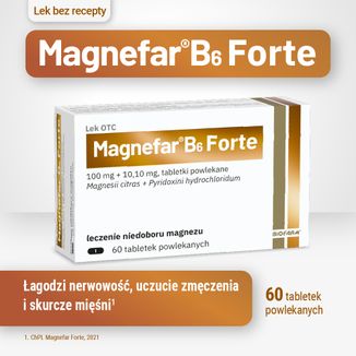 Magnefar B6 Forte 100 mg + 10,10 mg, 60 tabletek powlekanych - 2 - zdjęcie produktu
