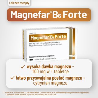 Magnefar B6 Forte 100 mg + 10,10 mg, 60 tabletek powlekanych - 3 - zdjęcie produktu