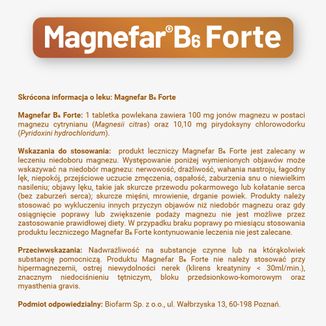 Magnefar B6 Forte 100 mg + 10,10 mg, 60 tabletek powlekanych - 7 - zdjęcie produktu