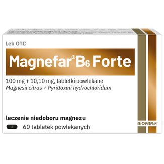 Magnefar B6 Forte 100 mg + 10,10 mg, magnez z witaminą B6, 60 tabletek powlekanych - zdjęcie produktu