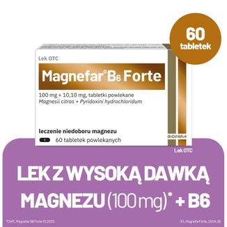 Magnefar B6 Forte 100 mg + 10,10 mg, magnez z witaminą B6, 60 tabletek powlekanych - 2 - zdjęcie produktu