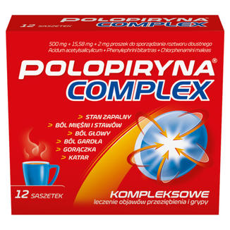 Polopiryna Complex 500 mg + 15,58 mg + 2 mg, 12 saszetek USZKODZONE OPAKOWANIE - 2 - zdjęcie produktu