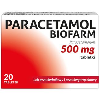 Paracetamol Biofarm 500 mg, 20 tabletek - zdjęcie produktu
