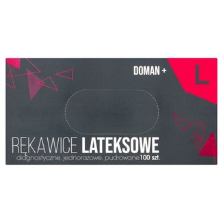 Doman+, rękawice lateksowe, niejałowe, pudrowane, rozmiar L, 100 sztuk - zdjęcie produktu