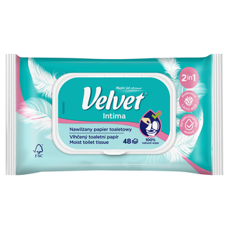 Velvet Intima, papier toaletowy nawilżany 2w1, z klipsem, 48 sztuk - zdjęcie produktu