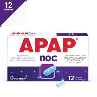 Apap Noc 500 mg + 25 mg, 12 tabletek powlekanych - 2 - zdjęcie produktu