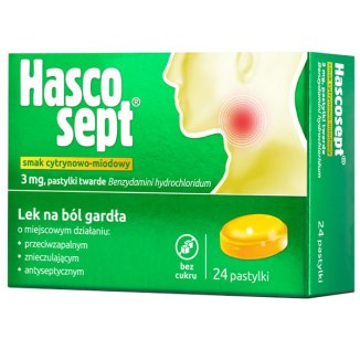 Hascosept 3 mg, smak cytrynowo-miodowy, 24 pastylki twarde - zdjęcie produktu