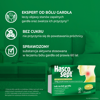 Hascosept 3 mg, smak cytrynowo-miodowy, 24 pastylki twarde - 4 - zdjęcie produktu