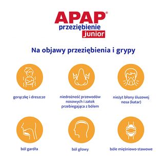 Apap Przeziębienie Junior 300 mg + 20 mg + 5 mg,  proszek do sporządzania roztworu doustnego, 6 saszetek KRÓTKA DATA - 3 - zdjęcie produktu