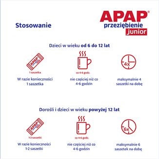 Apap Przeziębienie Junior 300 mg + 20 mg + 5 mg,  proszek do sporządzania roztworu doustnego, 6 saszetek KRÓTKA DATA - 6 - zdjęcie produktu