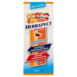 Herbapect Junior, syrop dla dzieci od 1 roku życia, smak malinowy, 110 g KRÓTKA DATA - zdjęcie produktu