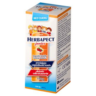 Herbapect Junior, syrop dla dzieci od 1 roku życia, smak malinowy, 110 g KRÓTKA DATA - 2 - zdjęcie produktu