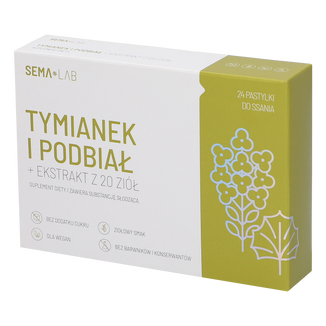 SEMA Lab Tymianek i Podbiał + ekstrakt z 20 ziół, bez cukru, 24 pastylki do ssania - zdjęcie produktu