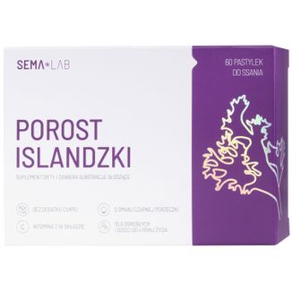 SEMA Lab Porost Islandzki, smak czarnej porzeczki, 60 pastylek do ssania KRÓTKA DATA - zdjęcie produktu