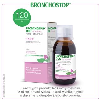 Bronchostop Duo na kaszel (120 mg + 830 mg)/ 15 ml, syrop, 120 ml - 2 - zdjęcie produktu