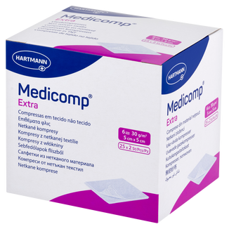 Medicomp Extra, kompresy jałowe, włókninowe, 6-warstwowe, 30 g/m2, 5 cm x 5 cm, 50 sztuk - 3 - zdjęcie produktu
