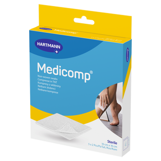 Medicomp, kompresy jałowe, włókninowe, 4-warstwowe, 10 cm x 10 cm, 5 x 2 sztuki - 2 - zdjęcie produktu