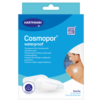 Cosmopor Waterproof, opatrunek chłonny, samoprzylepny, wodoodporny, jałowy, przezroczysty, 10 cm x 8 cm, 5 sztuk - zdjęcie produktu