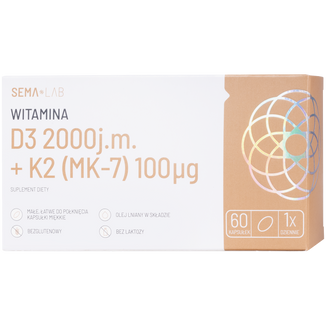 SEMA Lab Witamina D3 2000 j.m + K2 (MK-7) 100 µg, 60 kapsułek miękkich KRÓTKA DATA - zdjęcie produktu