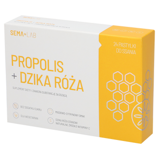 SEMA Lab Propolis + Dzika róża, smak miodowo-cytrynowy, 24 pastylki do ssania - zdjęcie produktu