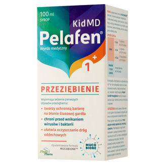 Pelafen Kid MD Przeziębienie, syrop dla dzieci powyżej 1 roku życia i dorosłych, smak malinowy, 100 ml USZKODZONE OPAKOWANIE - zdjęcie produktu