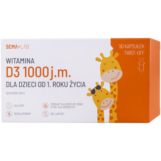 SEMA Lab Witamina D 1000 j.m. dla dzieci od 1 roku i dorosłych, 90 kapsułek twist-off - zdjęcie produktu