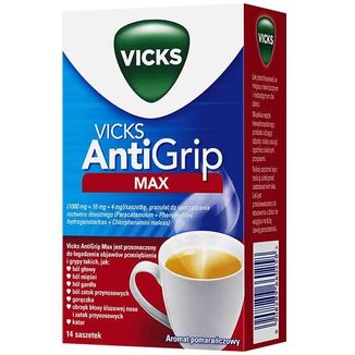 Vicks AntiGrip Max 1000 mg + 16 mg + 4 mg, granulat do sporządzania roztworu doustnego, 14 saszetek - 2 - zdjęcie produktu