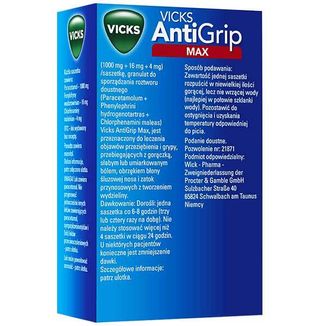 Vicks AntiGrip Max 1000 mg + 16 mg + 4 mg, granulat do sporządzania roztworu doustnego, 14 saszetek - 3 - zdjęcie produktu