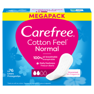 Wkładki higieniczne Carefree Cotton Feel Normal, nieperfumowane, 76 sztuk - zdjęcie produktu