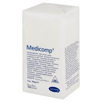 Medicomp, kompresy niejałowe, włókninowe, 4-warstwowe, 30 g/m2, 5 cm x 5 cm, 100 sztuk - 2 - zdjęcie produktu